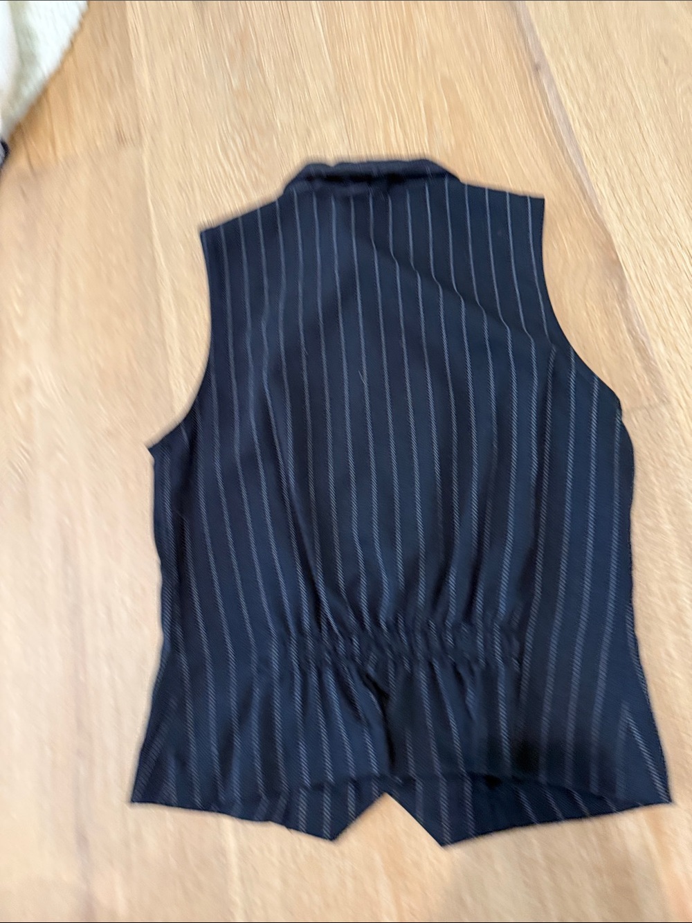 Black Pinstripe Sleeveless Button-Down Vest Top - Picture 7 of 7